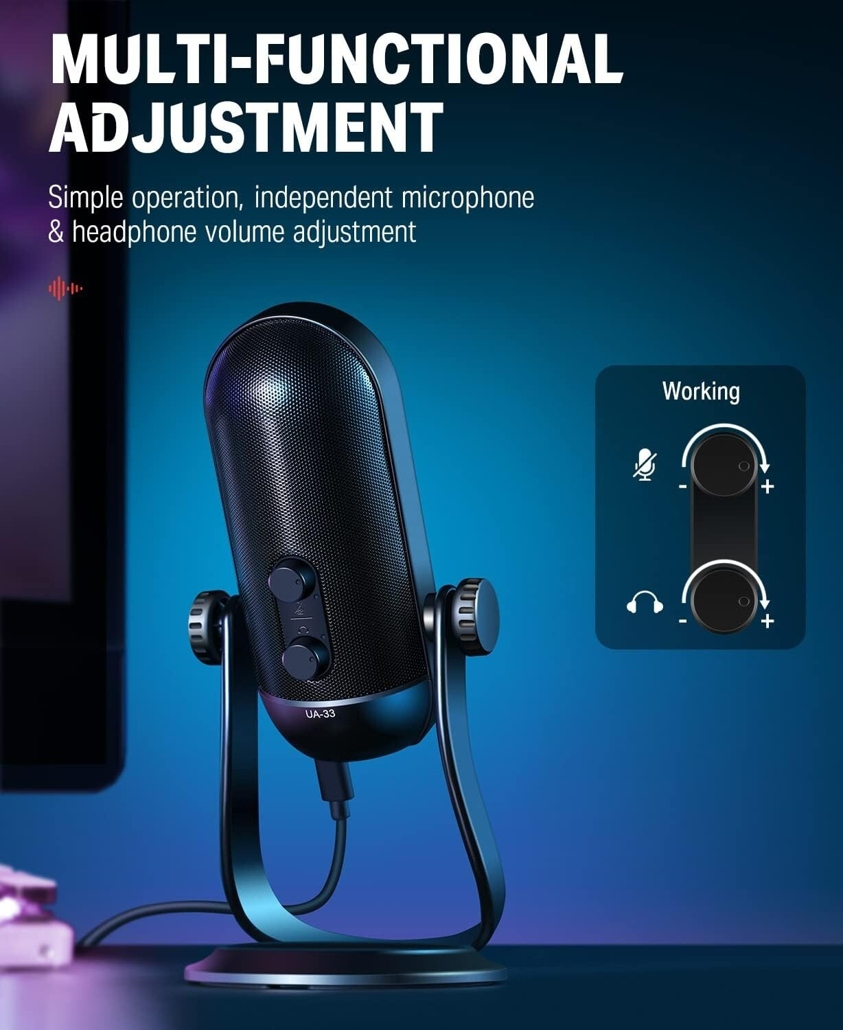 Donner USB Microphone, Computer Condenser Gaming Mic w/Monitoring Headphone Jack