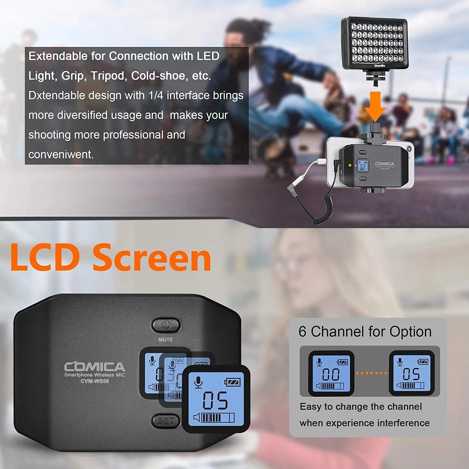 Comica CVM-WS50C UHF 6-Channel Wireless Lavalier Microphone for Smartphone