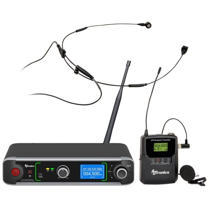 AVTronics 200 Channel Mic with Both Lapel and Collar Worn Mic – Black