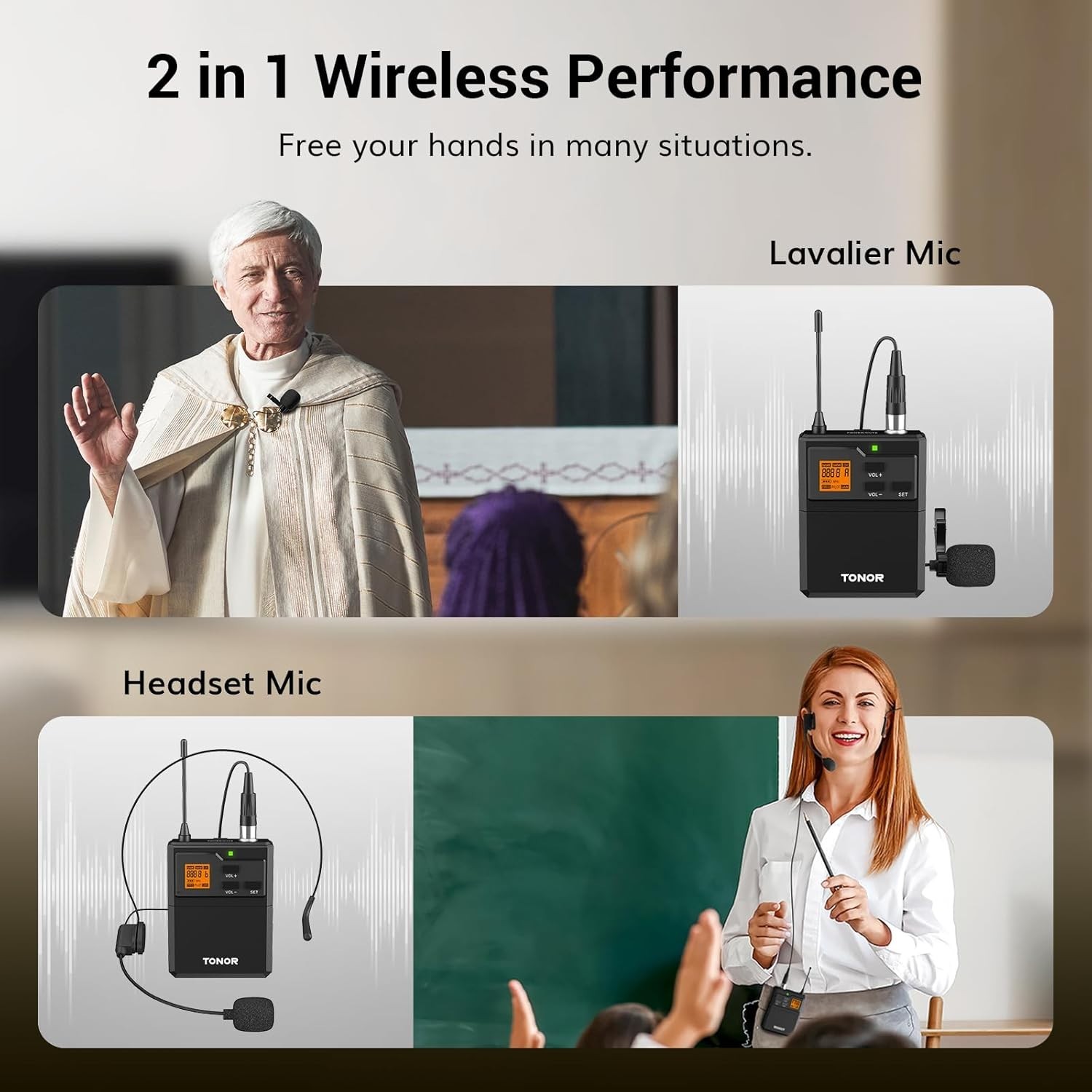 Wireless Microphone System with Headset and Lapel Mics