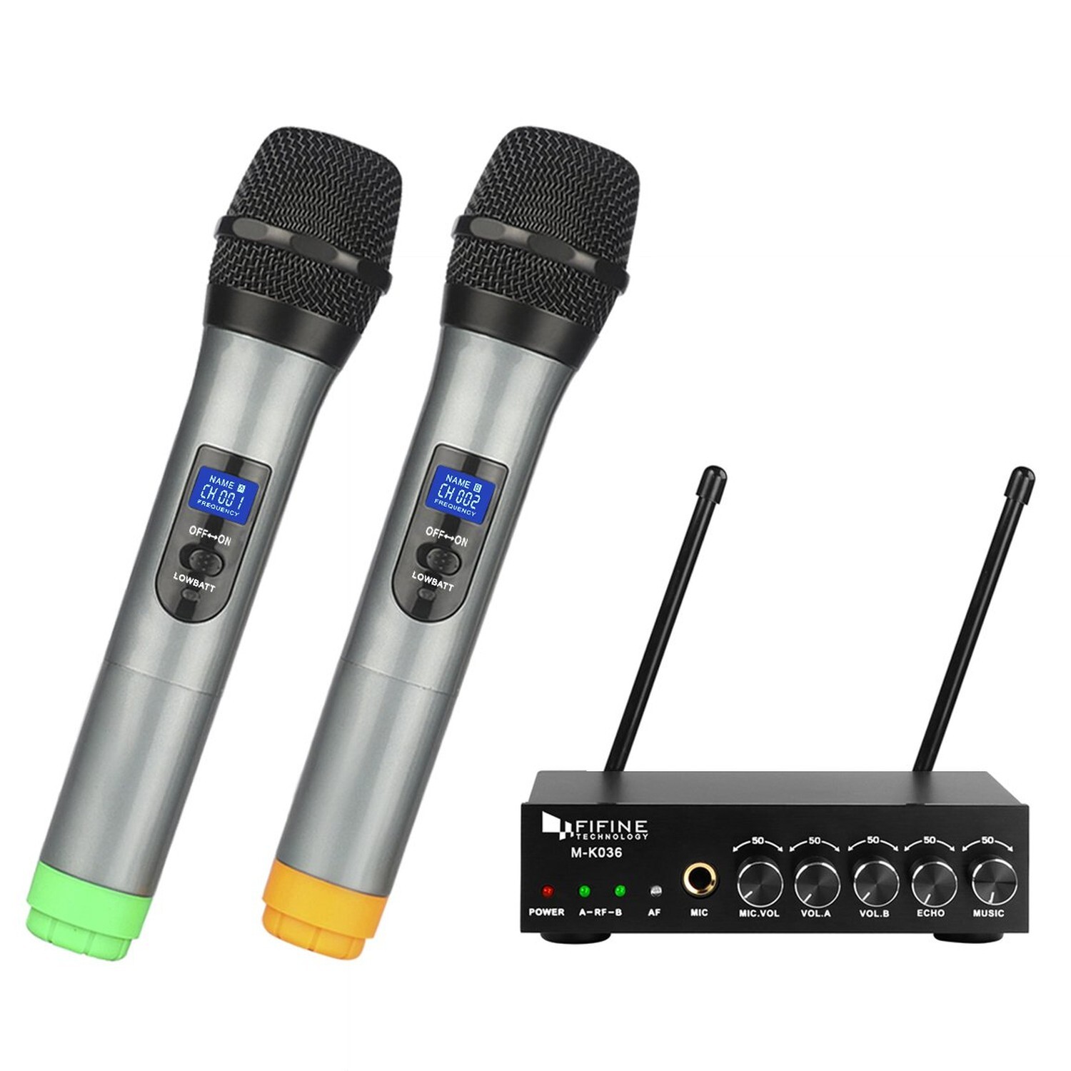Fifine UHF Dual Channel Wireless Handheld Microphone, Easy-to-use Karaoke Wir…