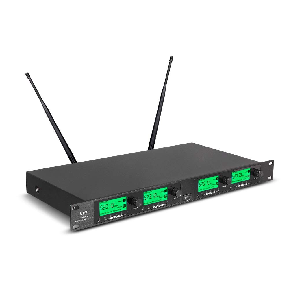 Wireless Microphone System UHF 4 Channel 2 Handheld Mic 2 Headset 2 Lavalier Bod