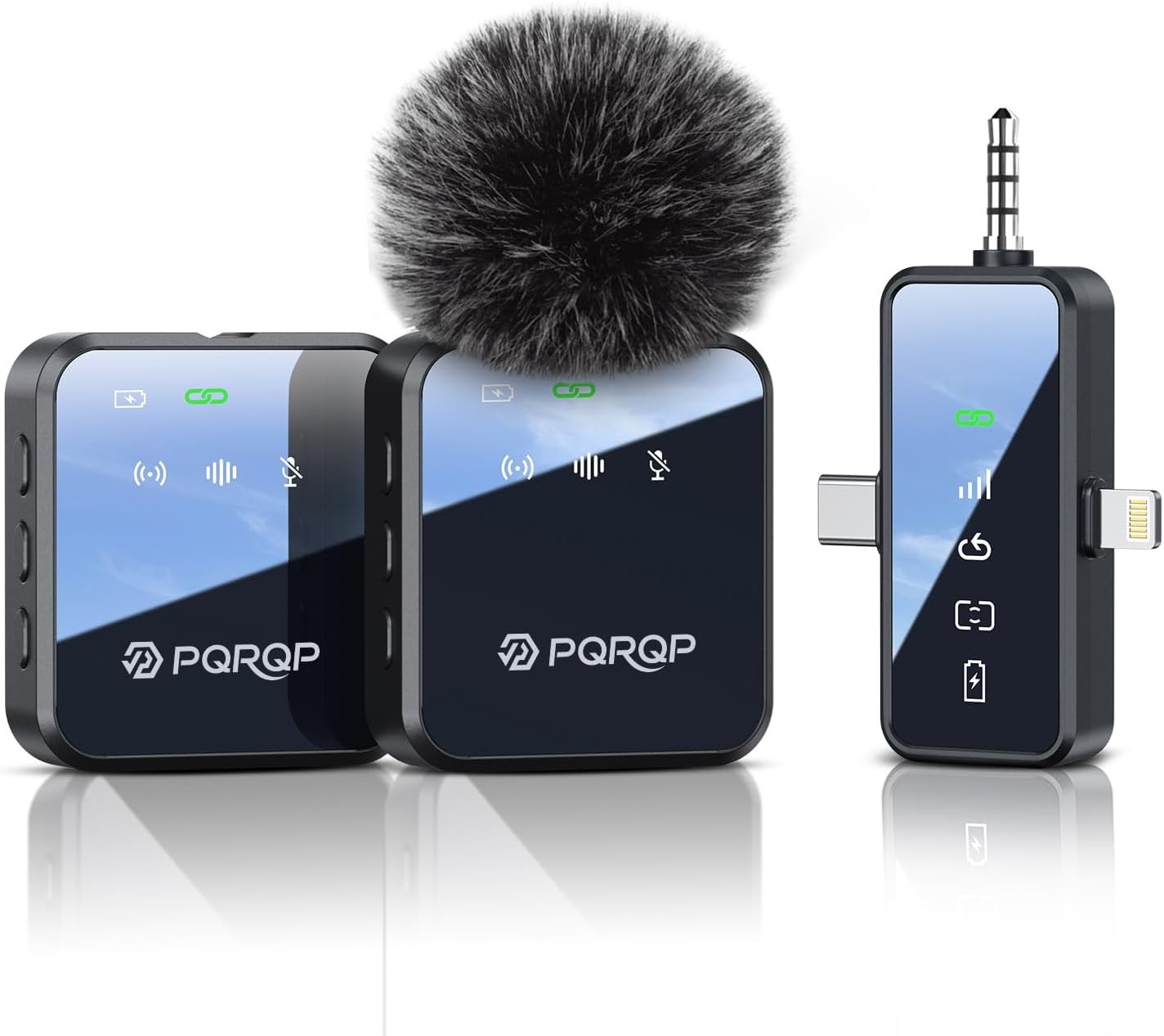 PQRQP 3 in 1 Wireless Lavalier Microphone for Iphone Android & Camera, Mini
