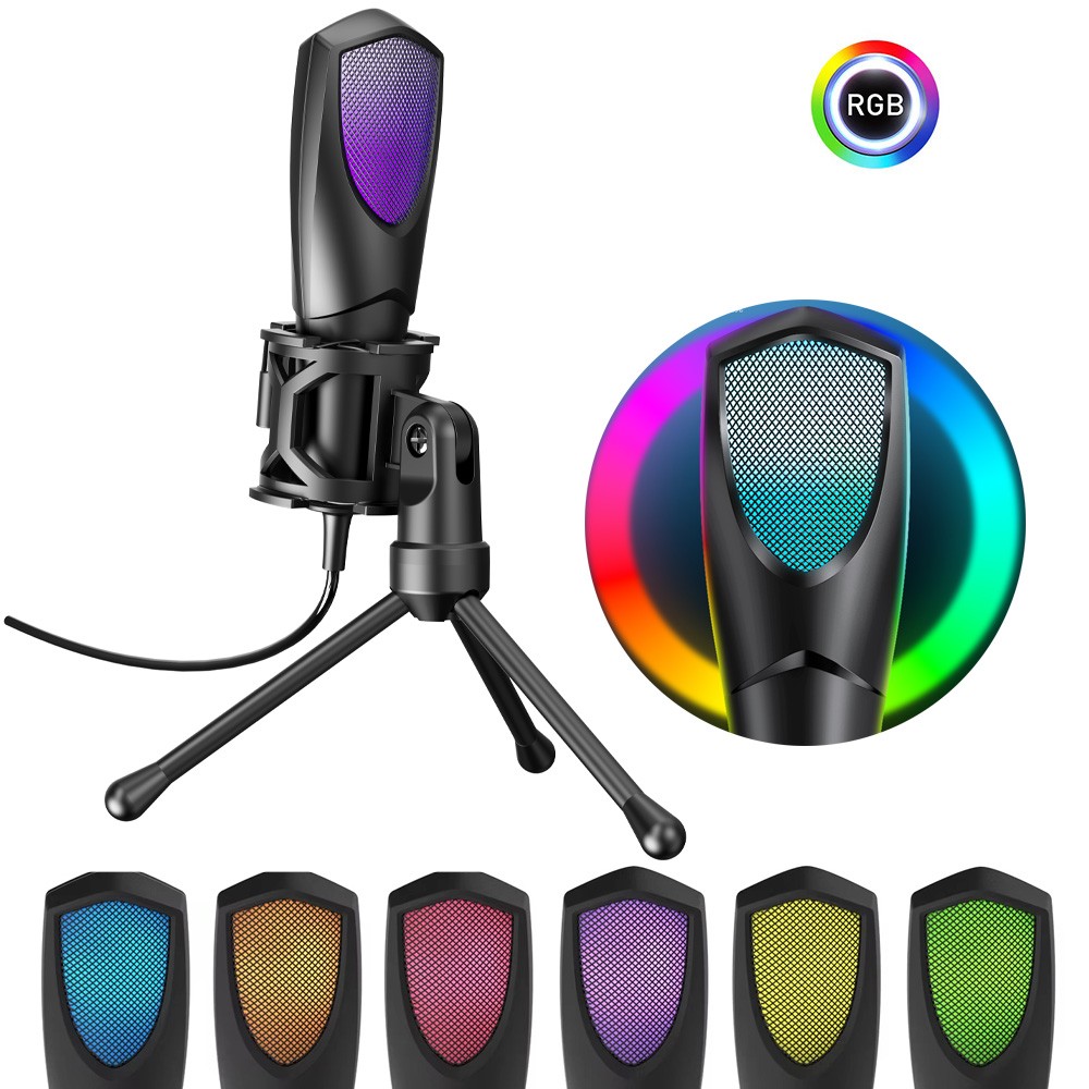 USB Condenser Microphone for PC, Laptop RGB Gaming Mic for Streaming, Podcast US