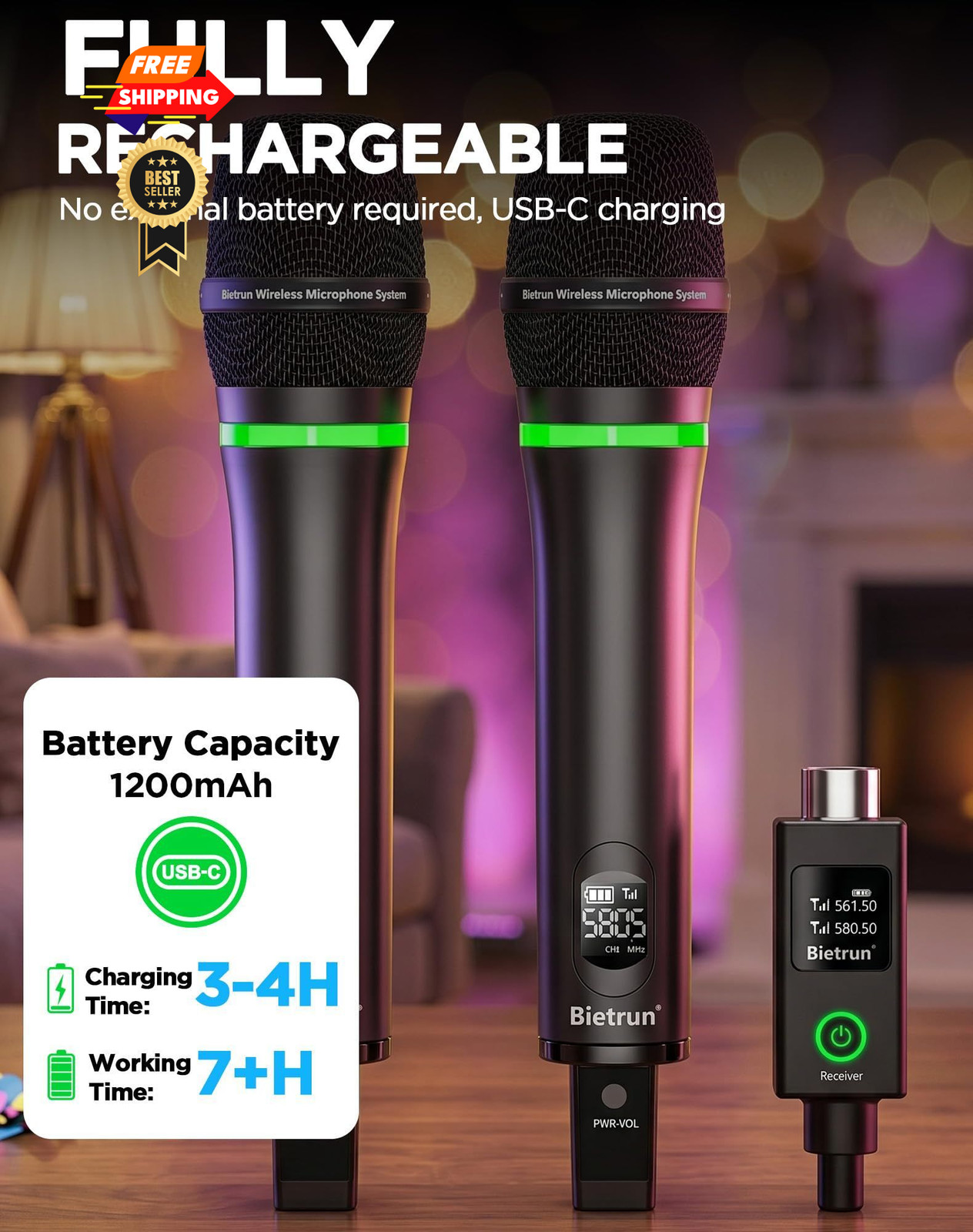 Bietrun XLR Portable, Rechargeble Rechargeable Microphone-WXM19-2