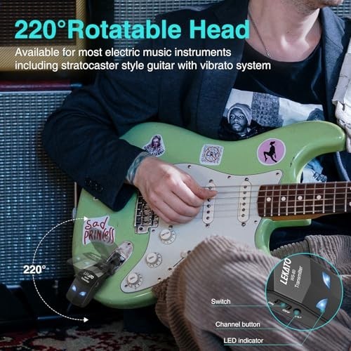 Wireless Guitar System 2.4GHz Transmitter Receiver – Rechargeable 4 Channel Audi