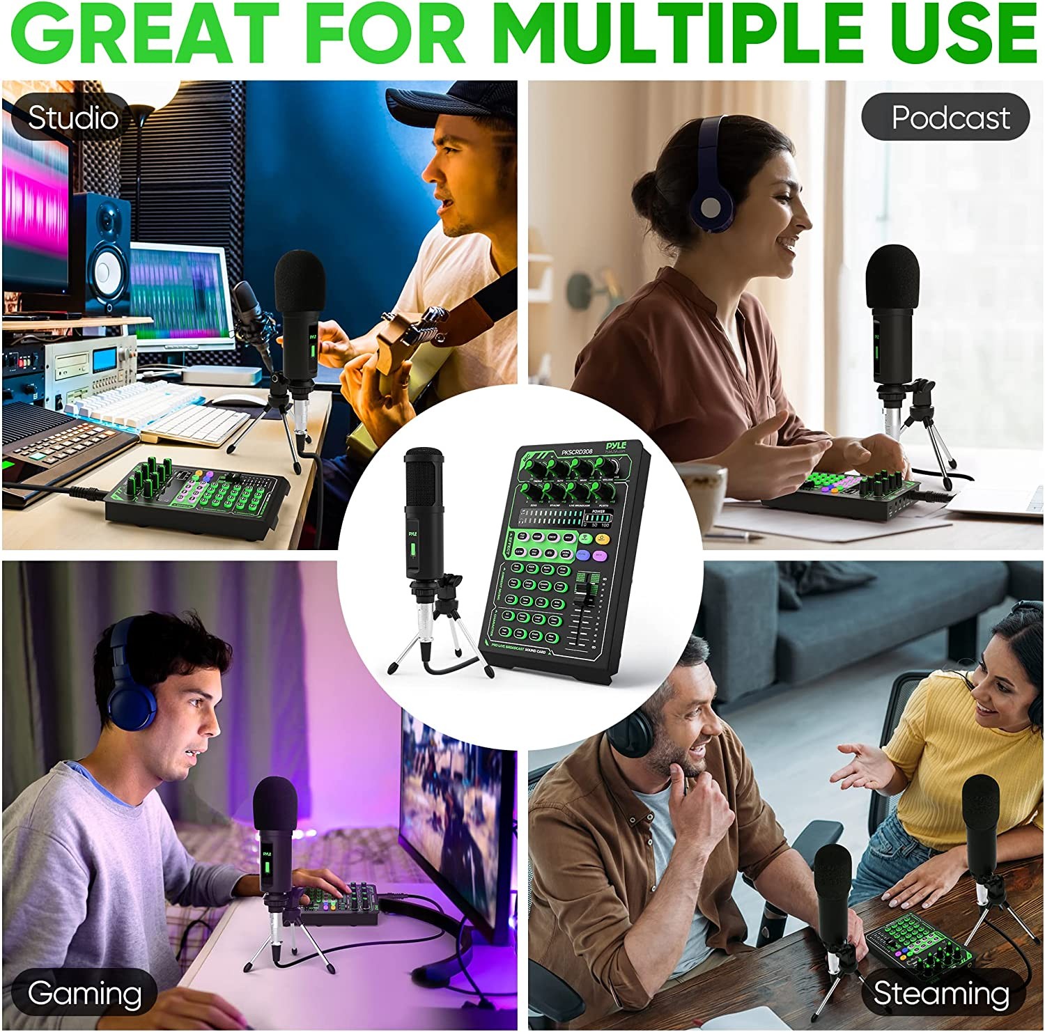 PylePro PKSCRD308 Compact Pro Live Broadcast Sound Card & Mic Set