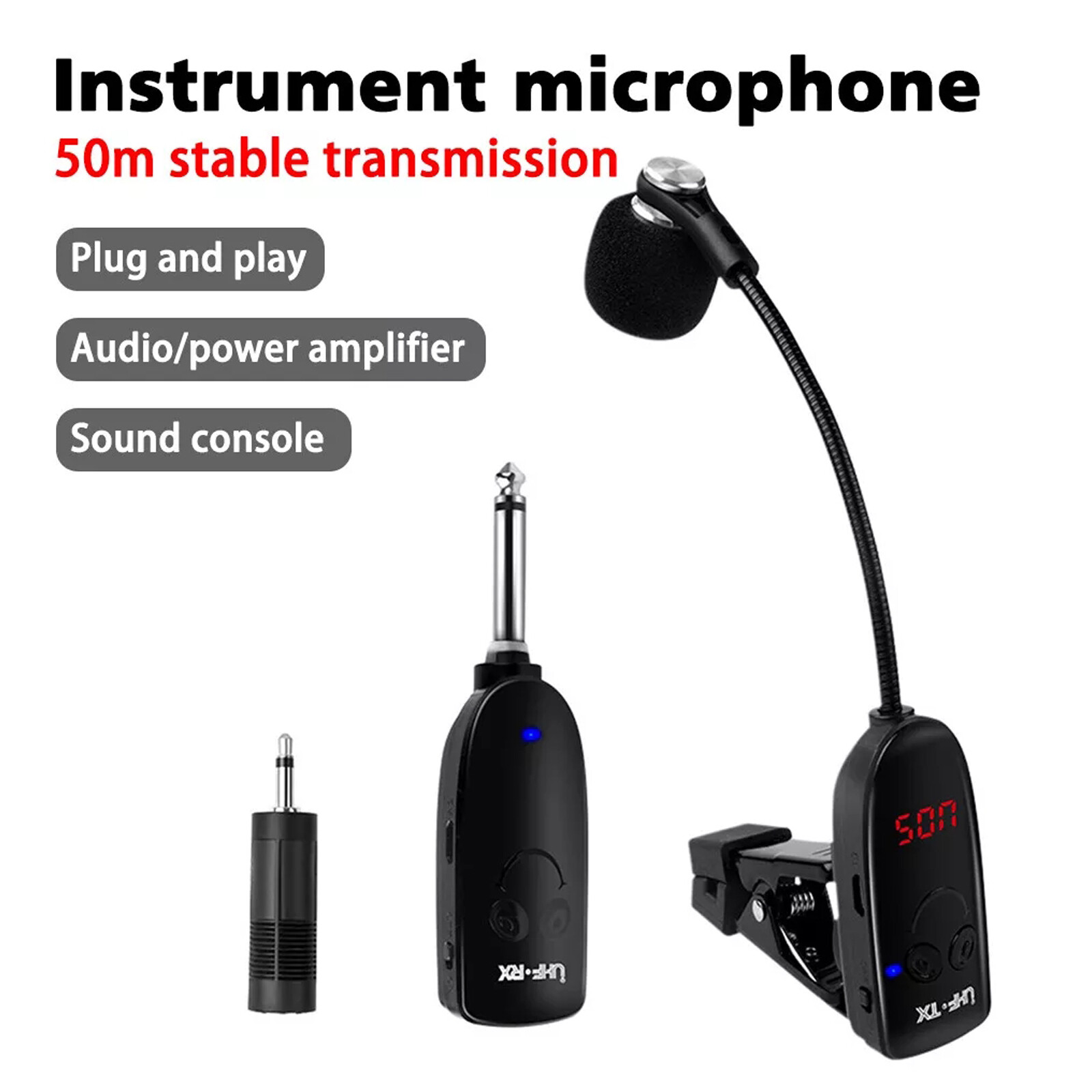 Professional UHF Wireless Instrument Microphone System For Saxophone Trumpet Sax