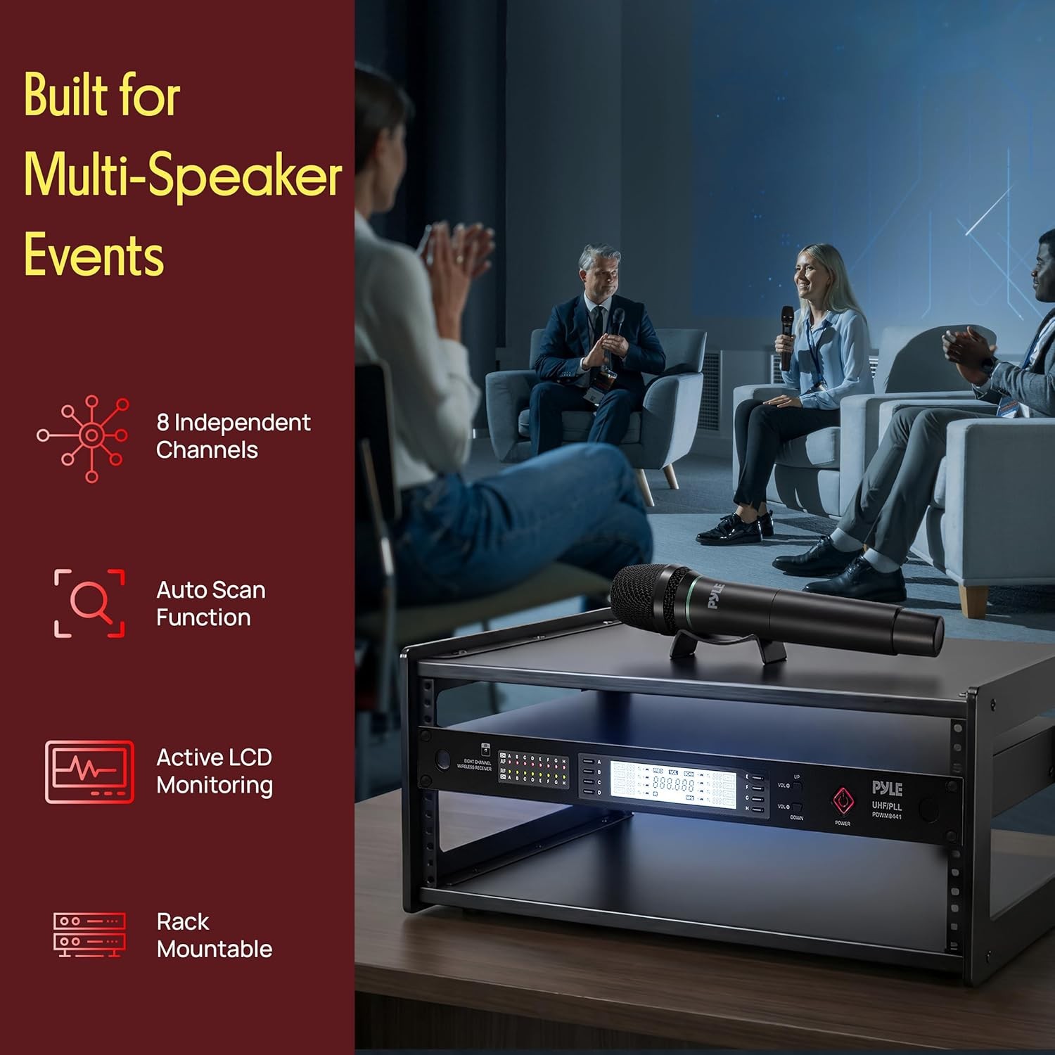 Pyle 8 Channel Wireless Microphone System 4 Handheld 4 Lav