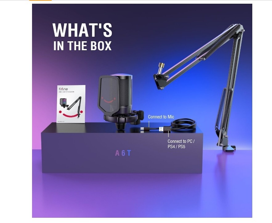 Gaming RGB USB Condenser Microphone, PC/PS5/Streaming/Podcast/Video-FIFINE A6NEO