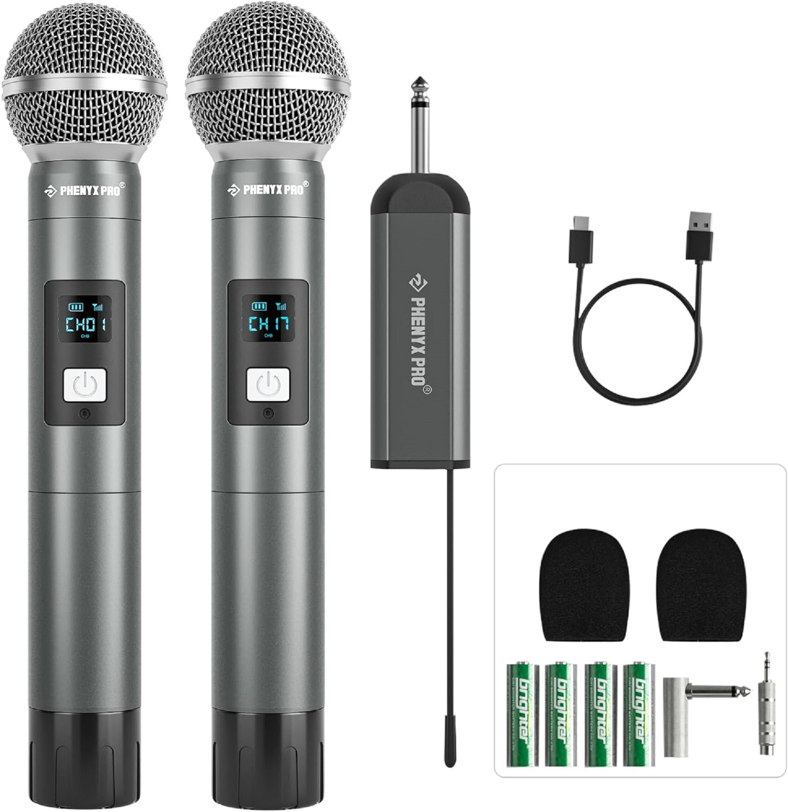 Sistema de micrófono inalámbrico digital dual con 2 micrófonos dinámicos de mano
