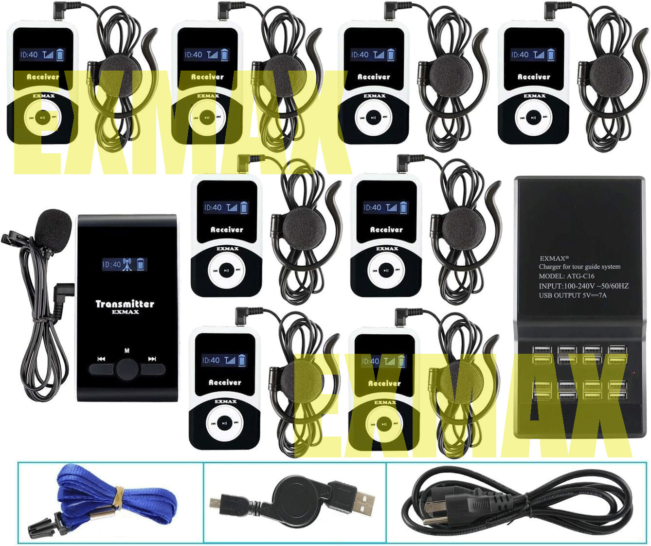 EXMAX ATG-100T WirelessTourGuideSystem, Noise Reduction, Lightweight,1T8R Charge