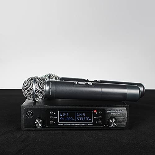 Phenyx Pro Dual UHF Auto Scan Handheld Wireless Two Mics, Black