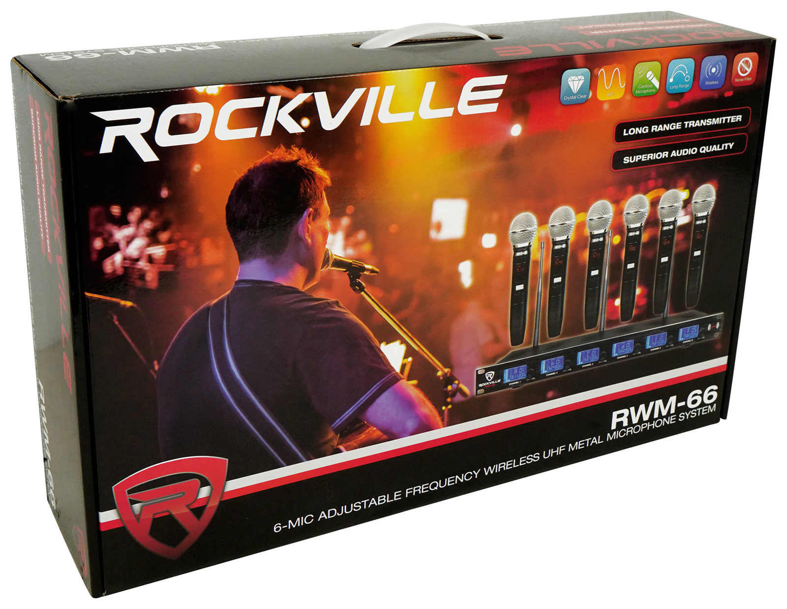 Rockville RWM-66 6-Mic Adjustable Frequency Wireless UHF Microphone System/Metal
