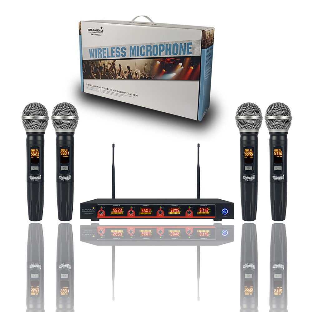 4CH UHF Wireless Microphone System 4 Handheld Metal DJ Dynamic Microphones Mics