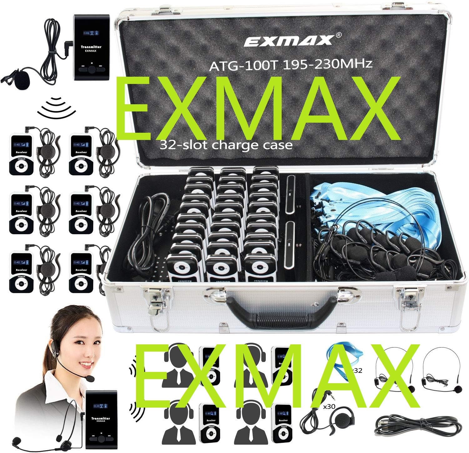 EXMAX ATG-100T 195MHz Wireless Tour Guide System Voice Audio for School Teaching