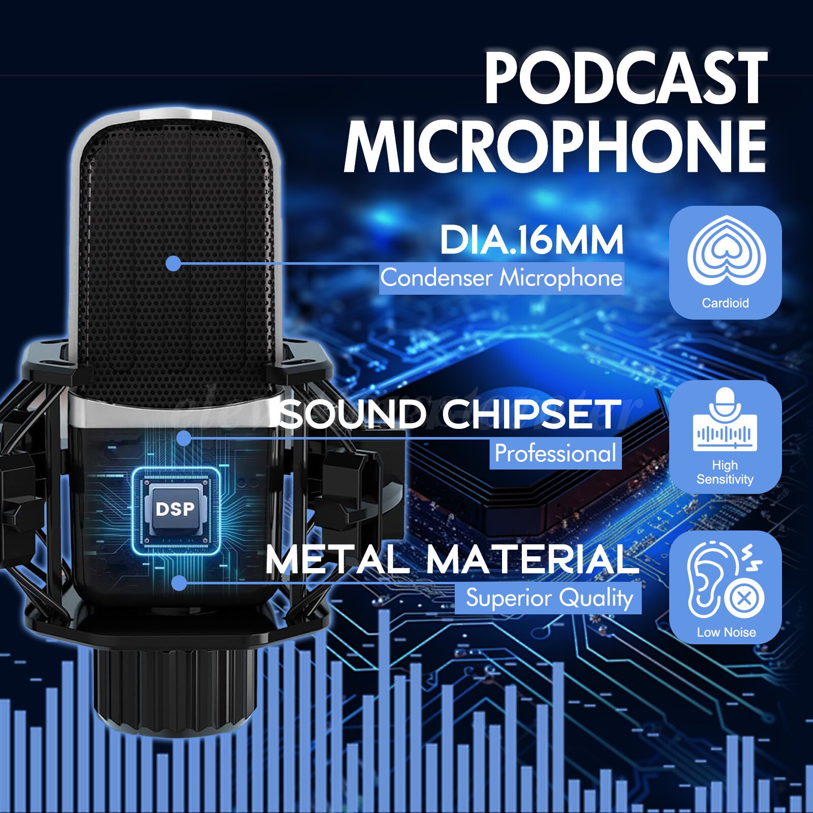 Podcast Equipment Bundle Home Studio Recording Kit Music Mixer 2* Headphones Kit