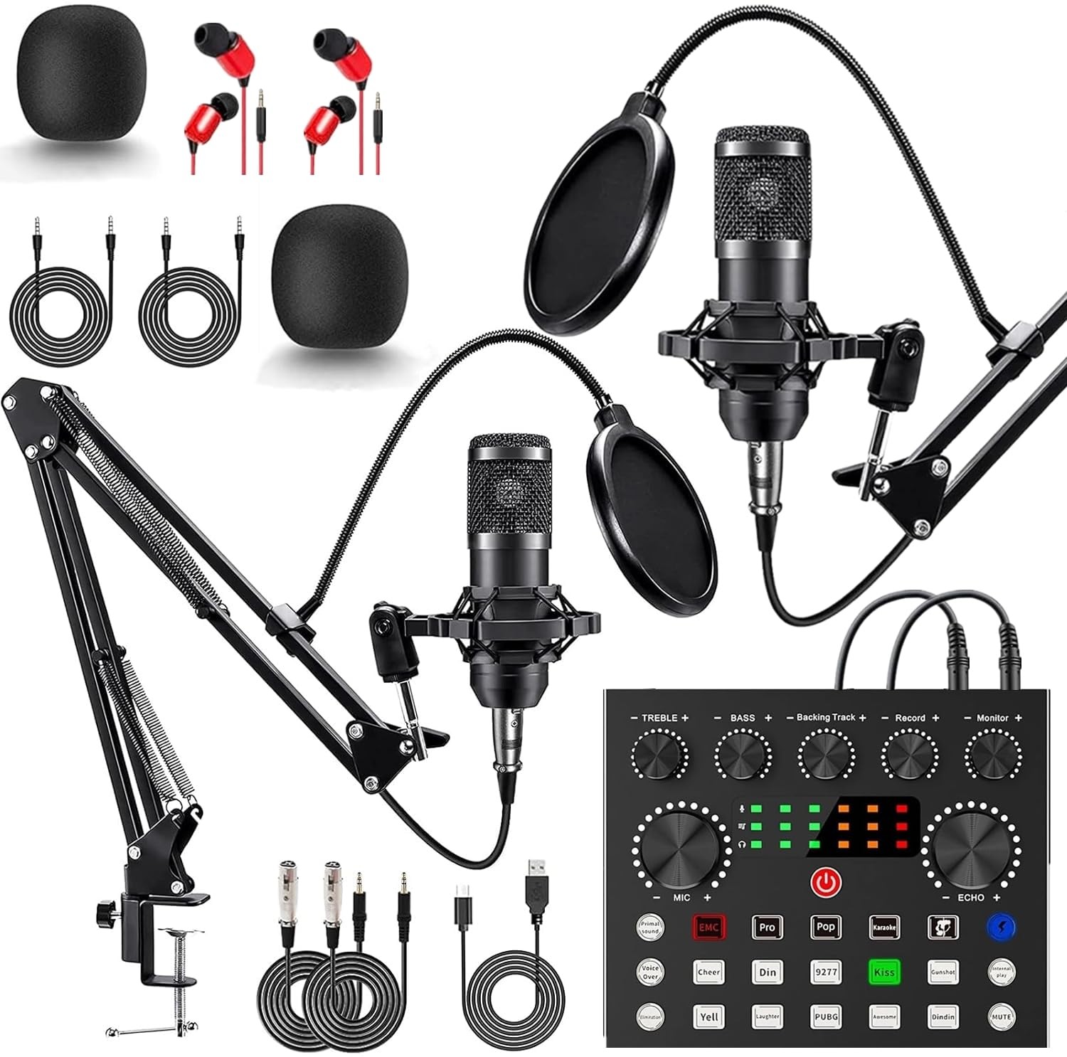 Podcast Equipment Bundle for 2, V8s DJ Mixer Voice Changer with BM-800 Podcas…