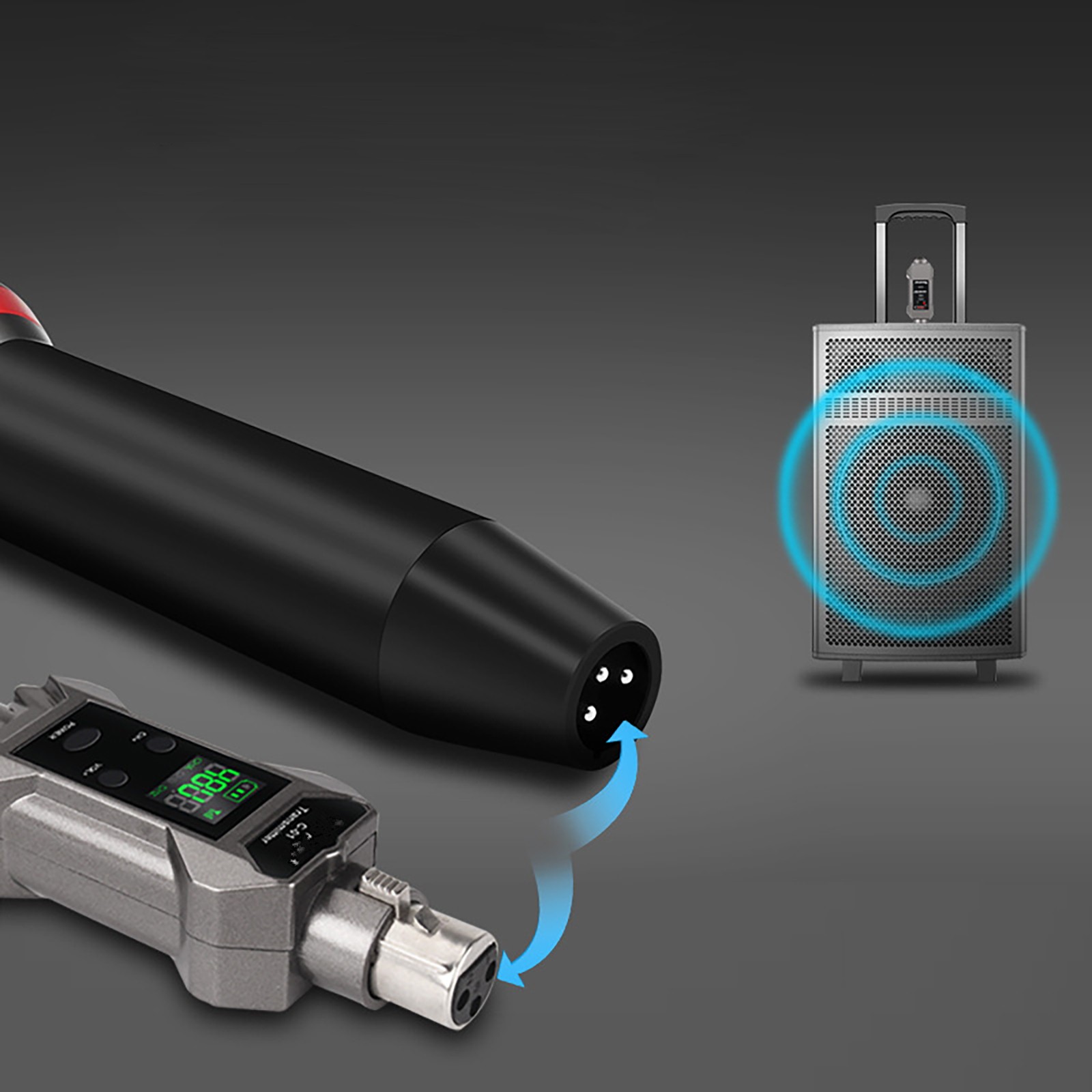 Rechargeable Plug-on Microphone Wireless System XLR Transmitter+Receiver+Adapter
