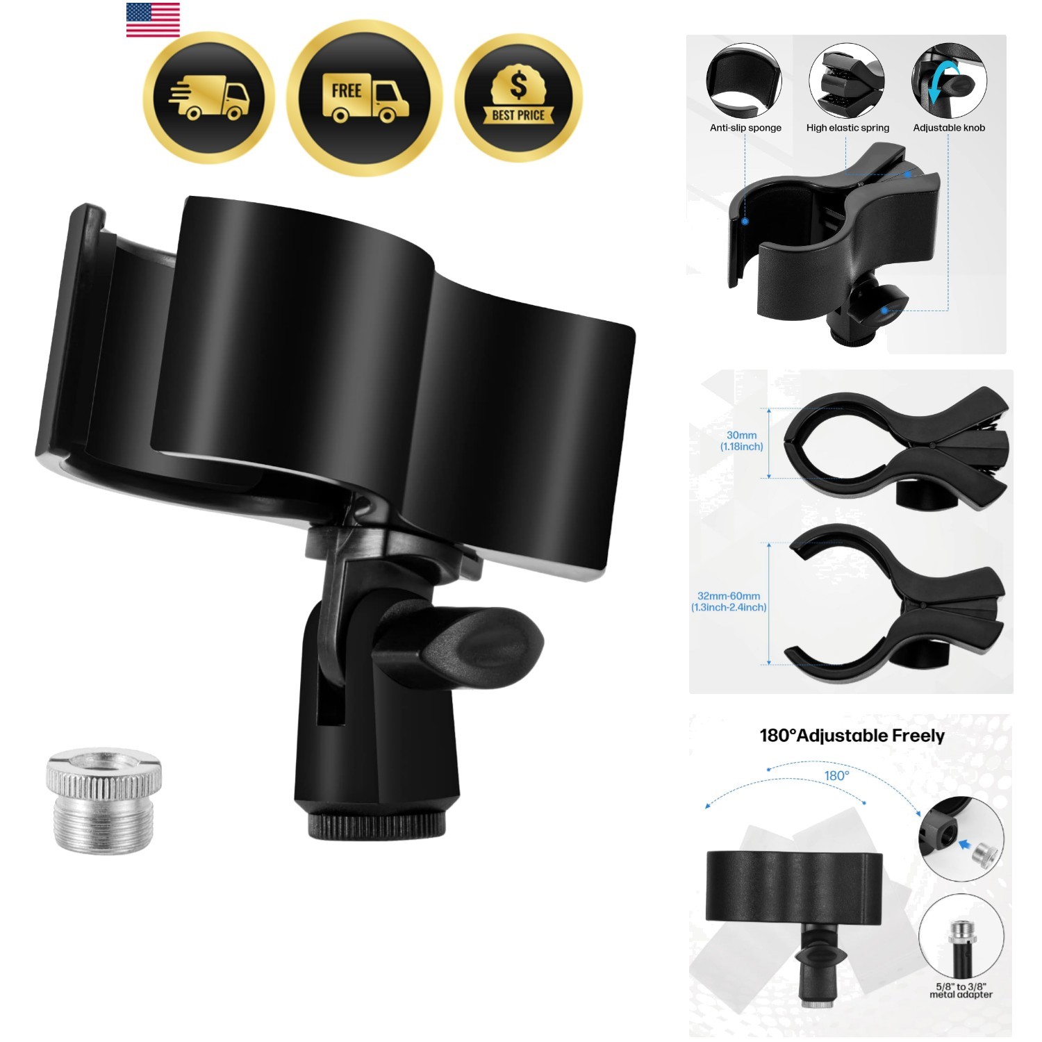 Microphone Clip Large Adjustable Mic Holder for Condenser Wireless Microphones