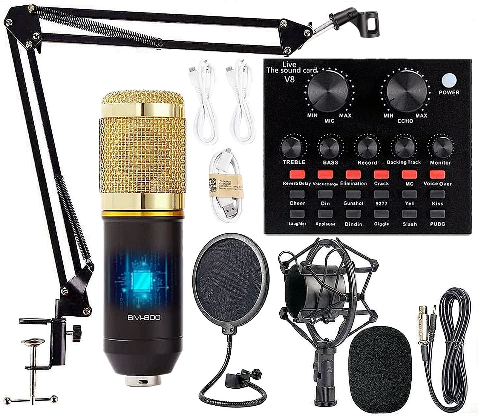 Podcast Equipment Bundle, BM-800 Mic Kit with Live Sound Card, Adjustable Mic…