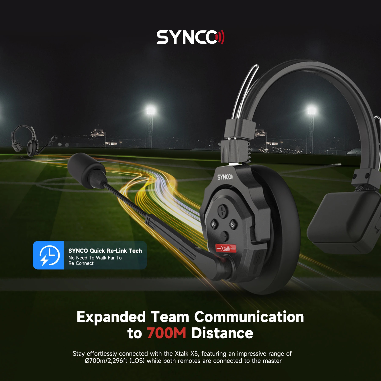 SYNCO XTalk X2 Wireless Intercom Headset System 2.4GHz Communication Headset