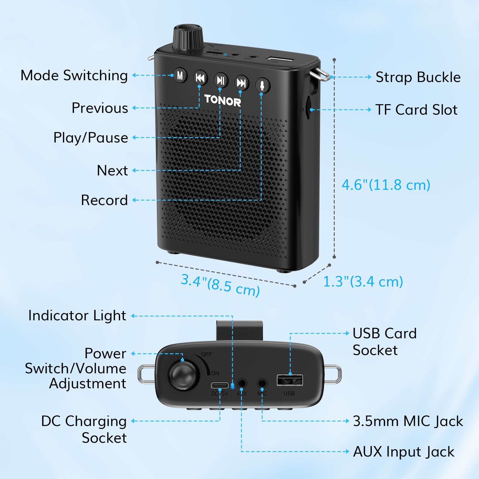 Bluetooth Voice Amplifier for Teachers, Portable Wireless Megaphone Speaker