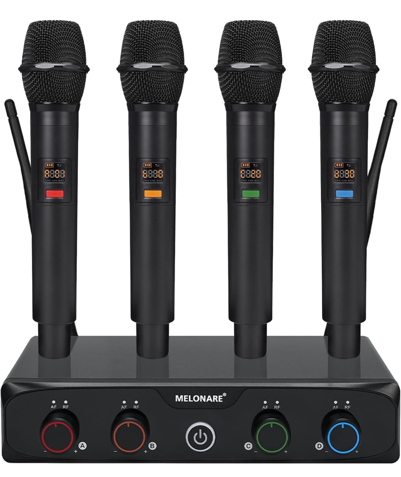 4-Channel Wireless Microphone System, UHF Compact Cordless Mic Set w/ 4×10