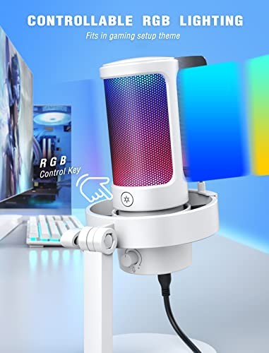 FIFINE USB PC RGB Microphone for Live Streaming, Gaming A8W – WHITE