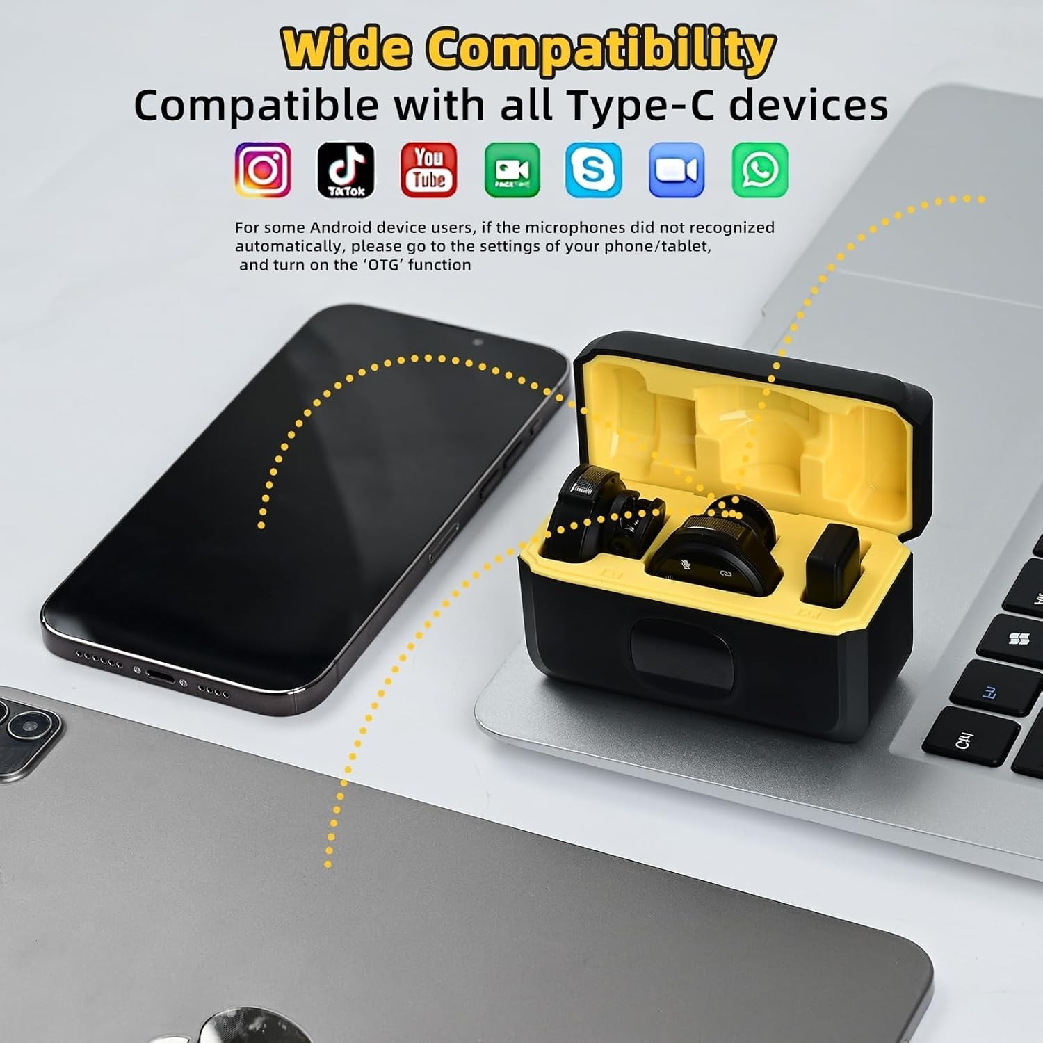 Magnetic Wireless Lavalier Microphone Noise Canceling Audio Video Recording Mic
