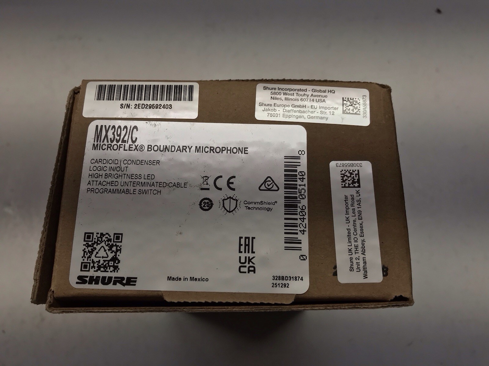 SHURE MX392/C MICROFLEX BOUNDARY MICROPHONE CARDIOD CONDENSER NEW BOXED