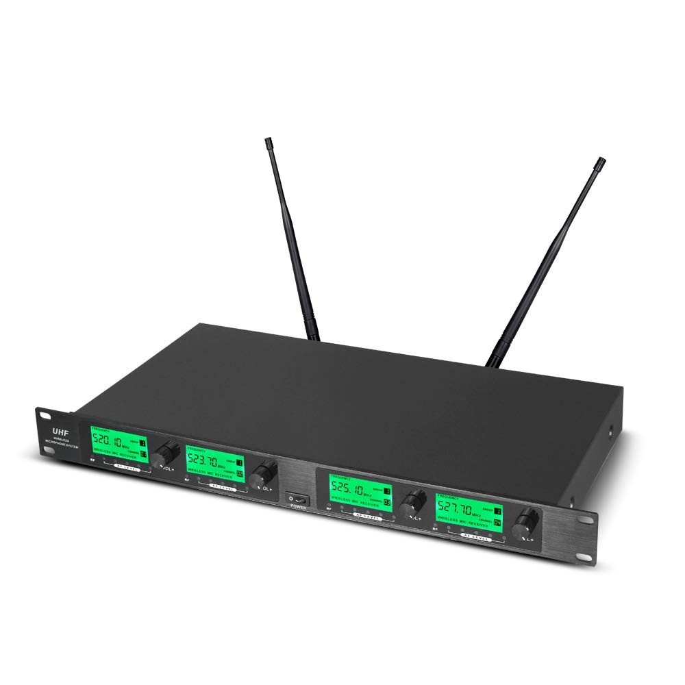 Wireless Microphone System UHF 4 Channel 2 Handheld Mic 2 Headset 2 Lavalier Bod