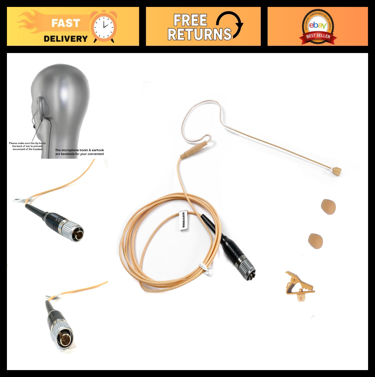 Professional Headset Microphone – 4-Pin Connector for Audio Technica Bodypack Tr