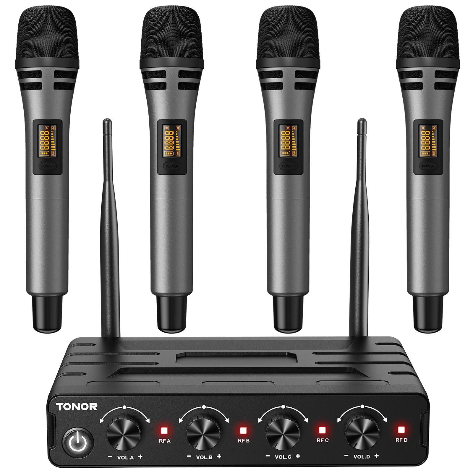 TONOR Wireless Microphones System with 4×10 Channels Cordless Handheld Gray