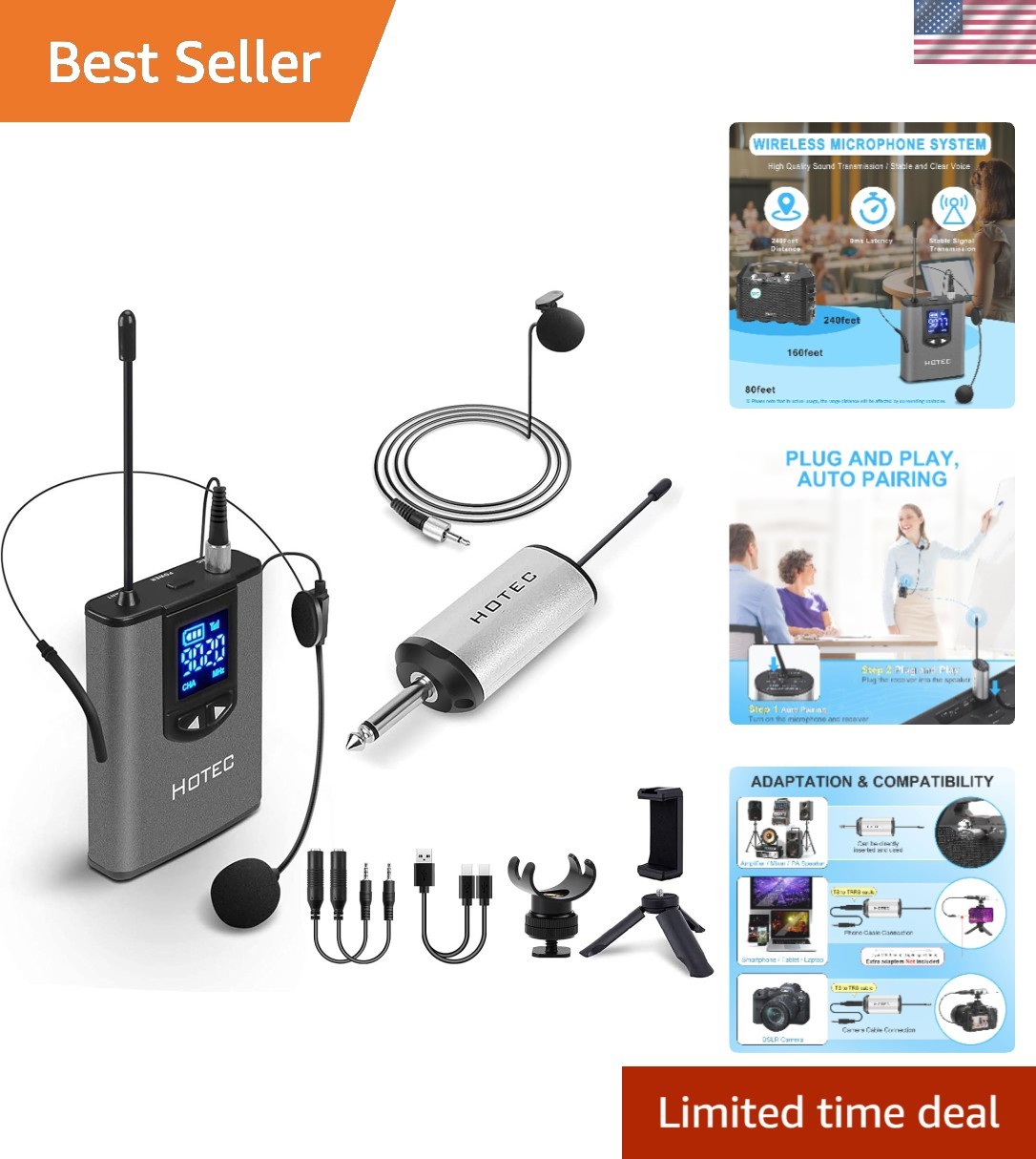 UHF Wireless Headset Microphone/Lavalier Lapel Mic with Bodypack Transmitter …