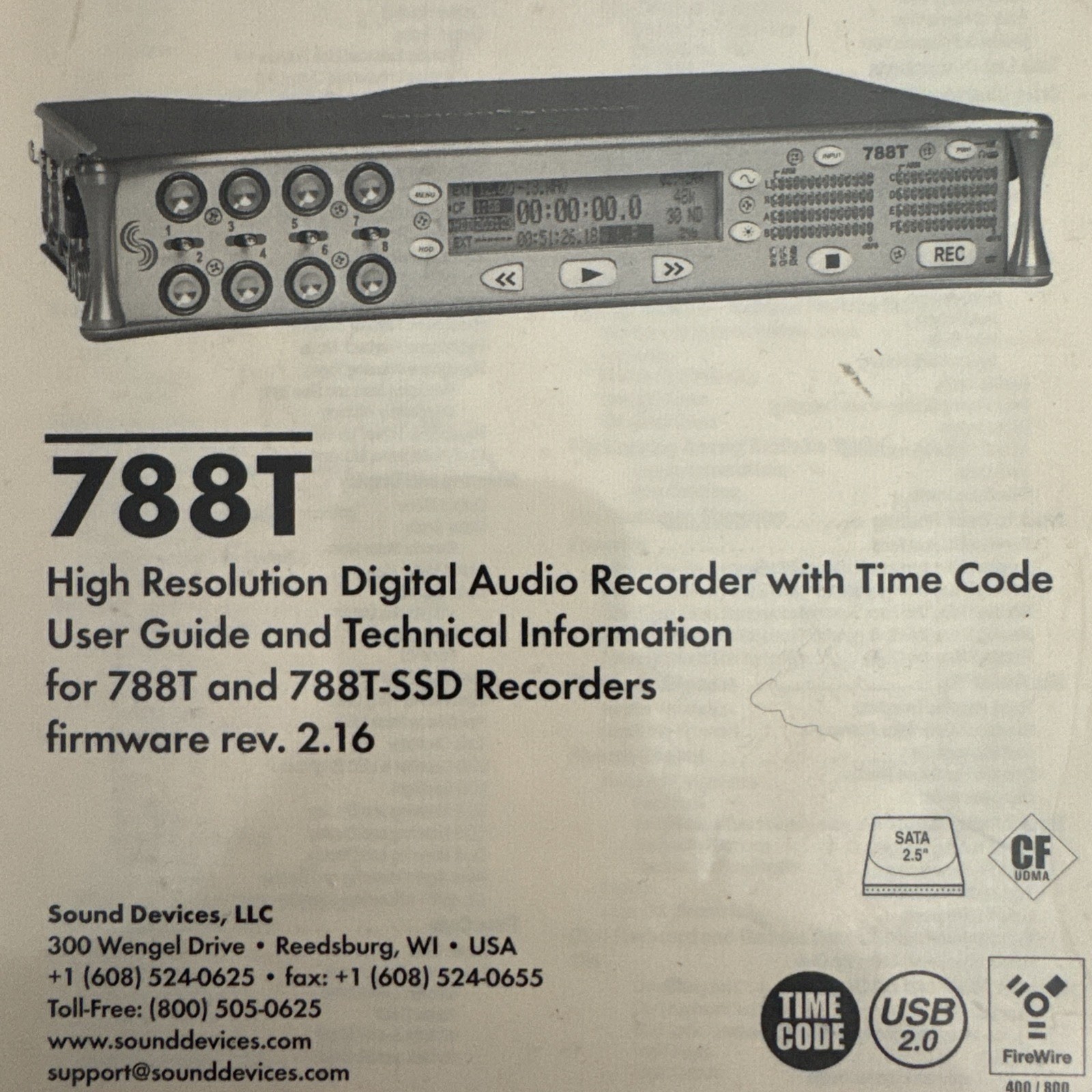 Sound Devices 788T SSD Field Mixer Recorder w CL8 Controller Tested And Working