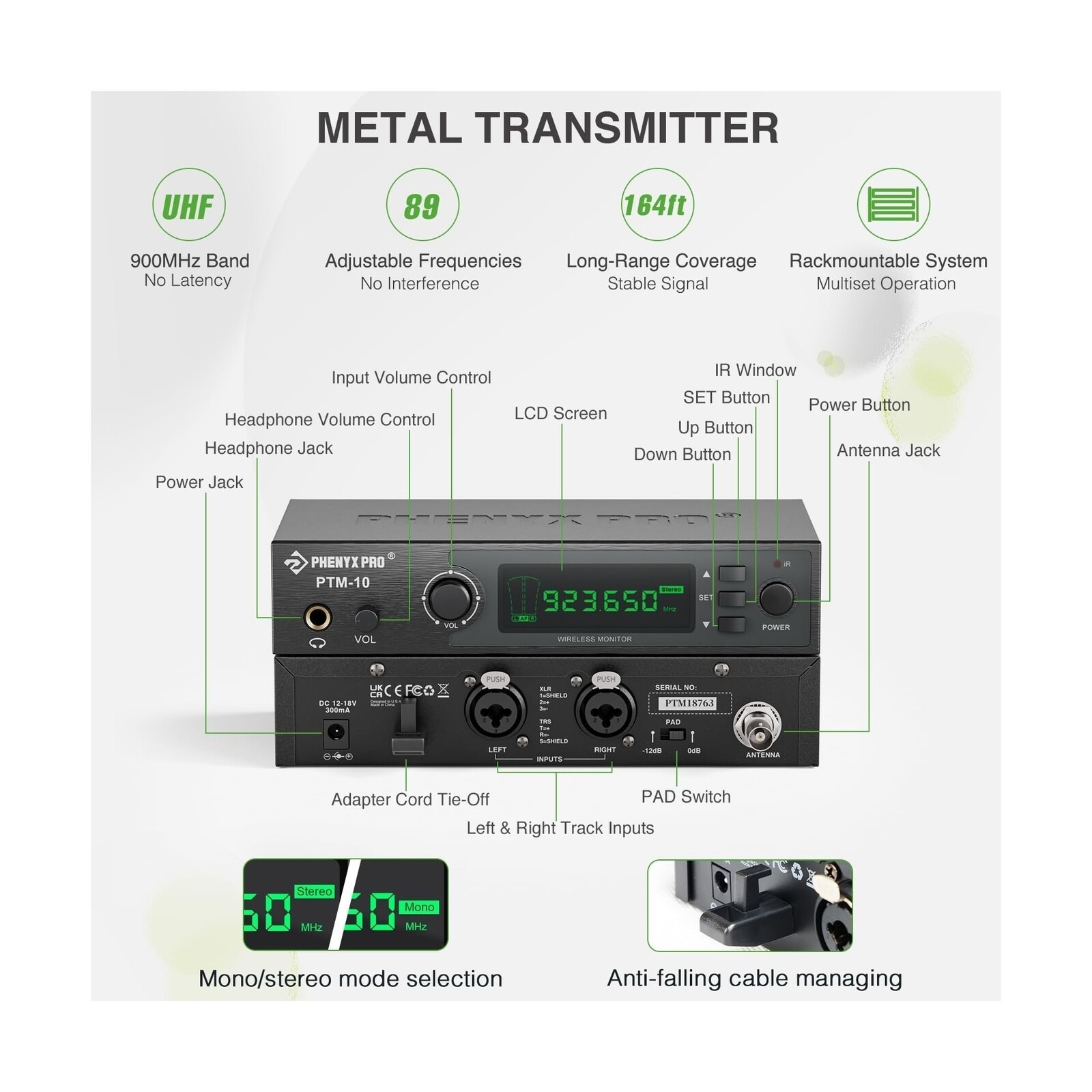 Phenyx Pro UHF Stereo Wireless in Ear Monitor System, Wireless IEM, 900MHz Ba…