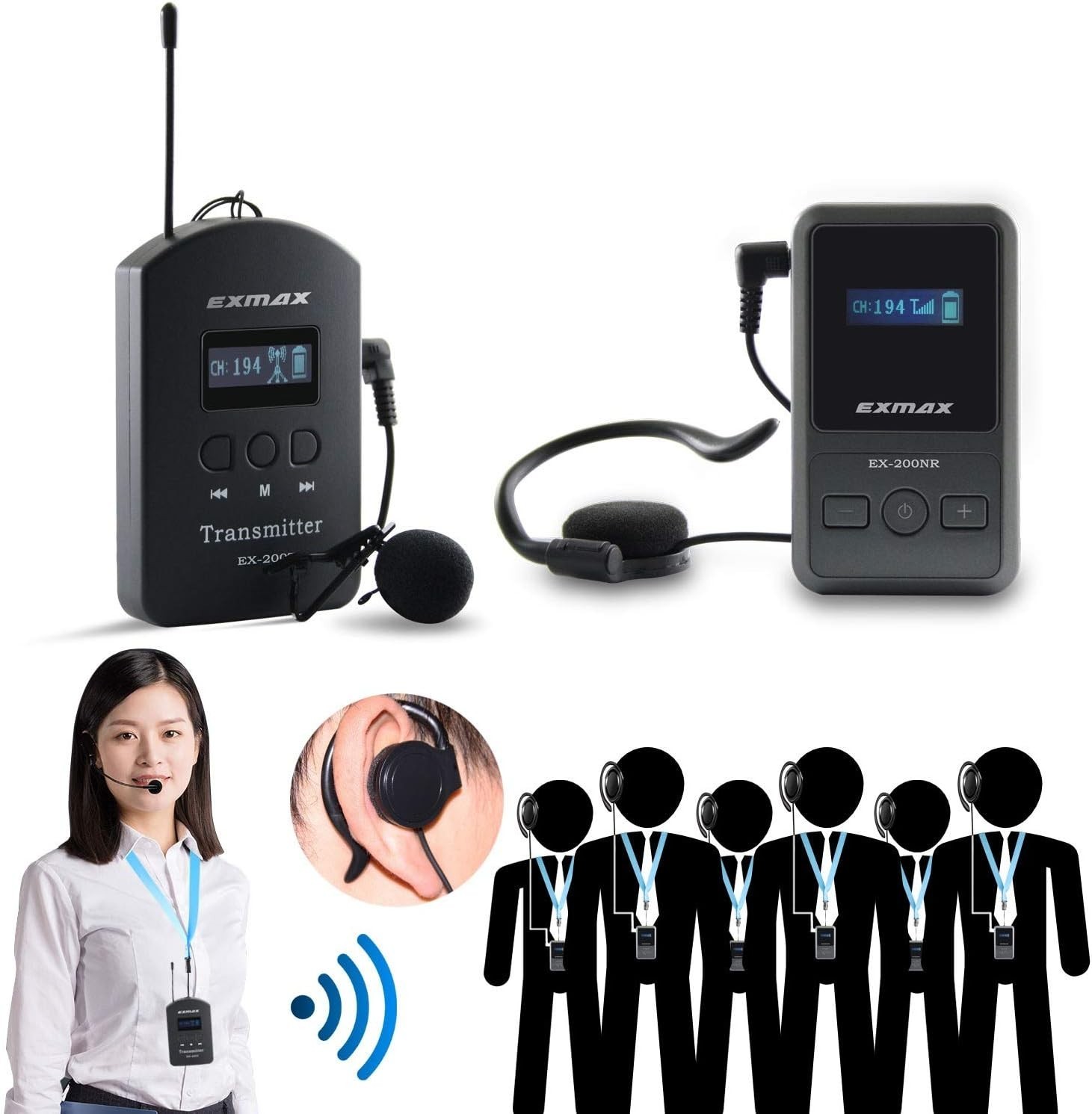 EXMAX EX-200N UHF Wireless Tour Guide System for Corporation Training (1T&1R)