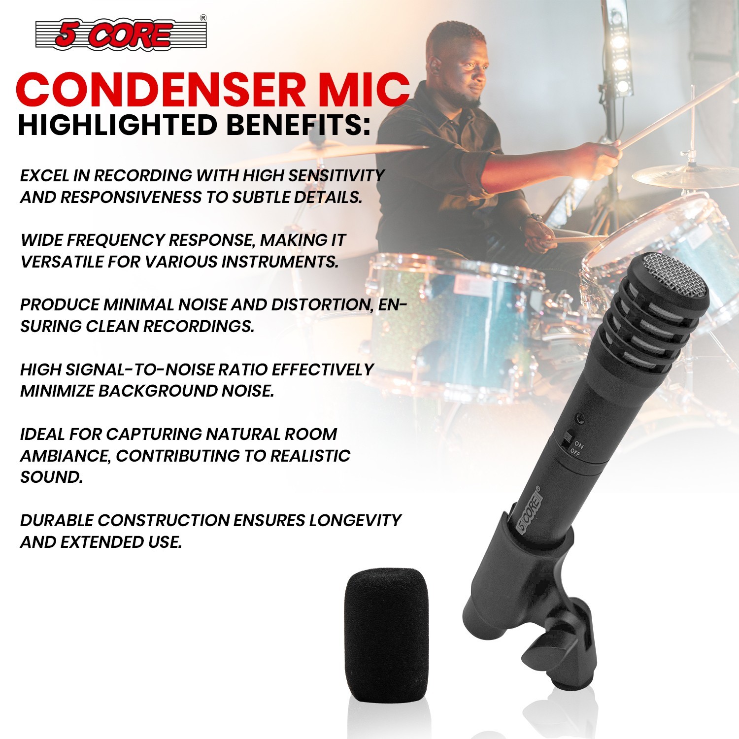 5Core Instrument Microphone Professional Cardioid Uni Directional Pickup