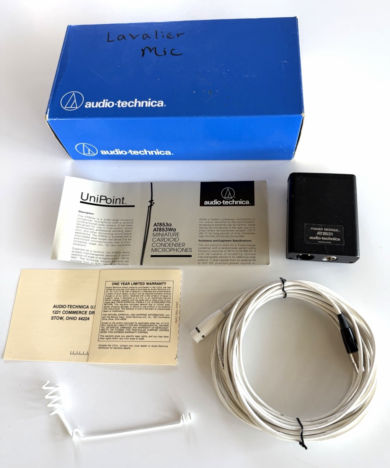 Audio Technica AT853A Miniature Cardioid Condenser Microphone & AT8531 Power (Q)