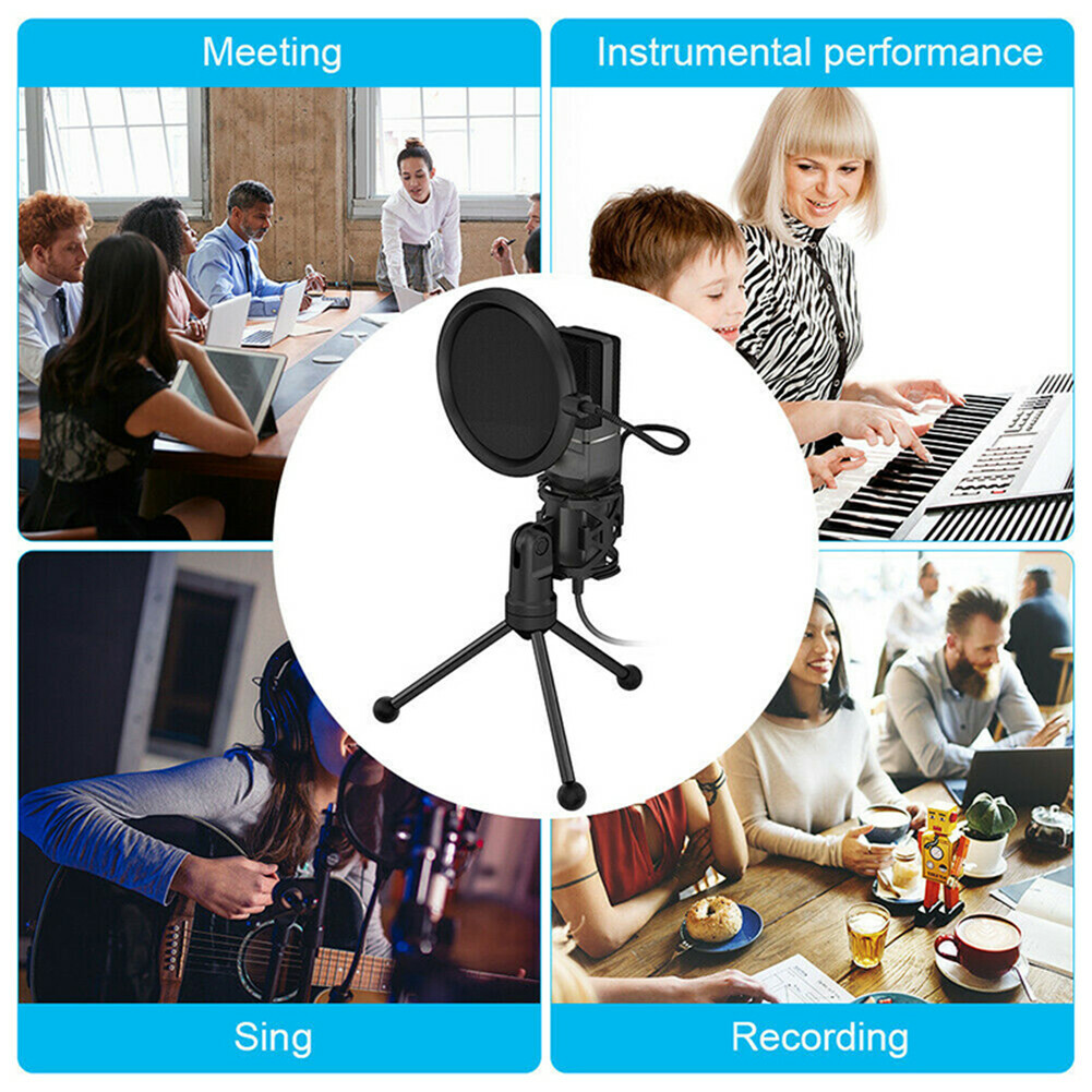 USB Computer Mini Condenser Microphone Stand Recording Mic For PC Desktop Laptop