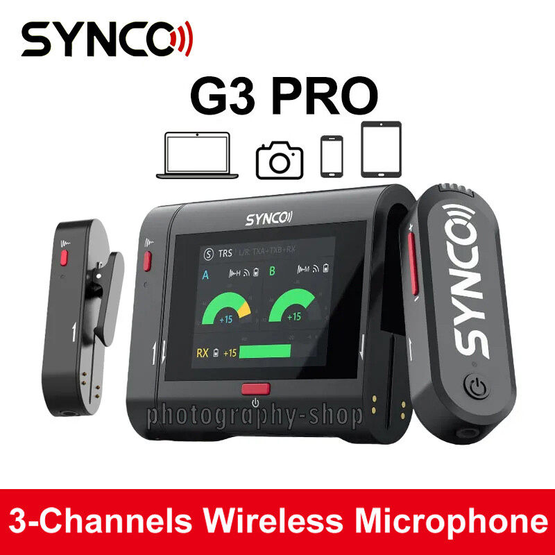 SYNCO G3 PRO 2.4G 3-Channel Wireless Lavalier Microphone 1.8-inch Touch Screen