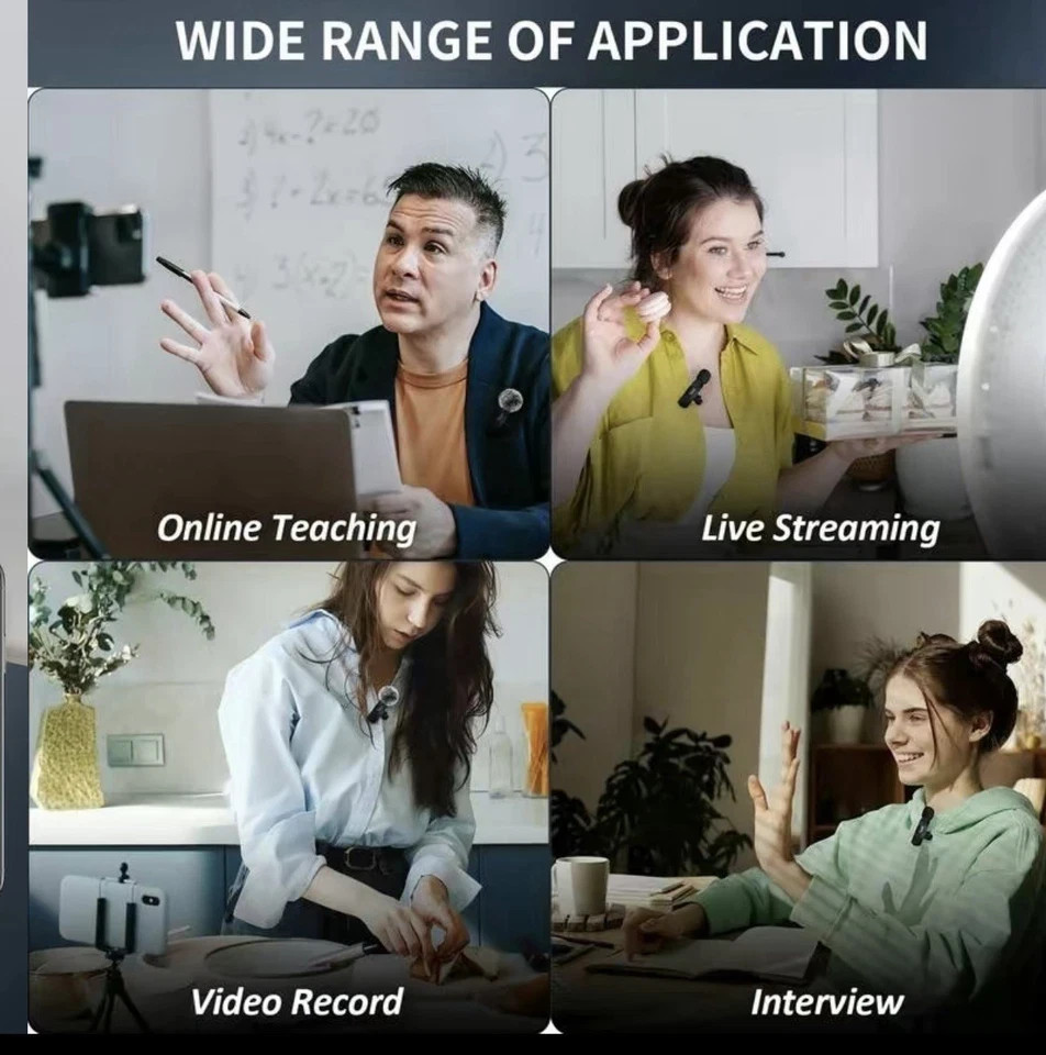 Wireless Microphone For Podcast ASMR TikTok Clip On Mic 2Pack