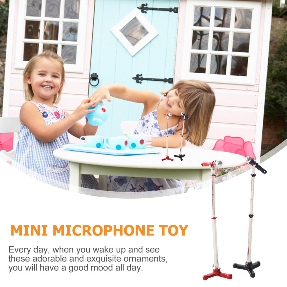 2 Sets Small Mini Microphone Model for Doll House Alloy