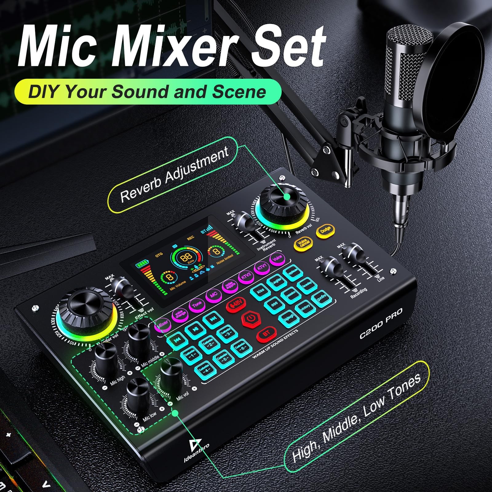Professional Podcast Bundle with DSP Sound Card and Audio Mixer, 3.5mm…