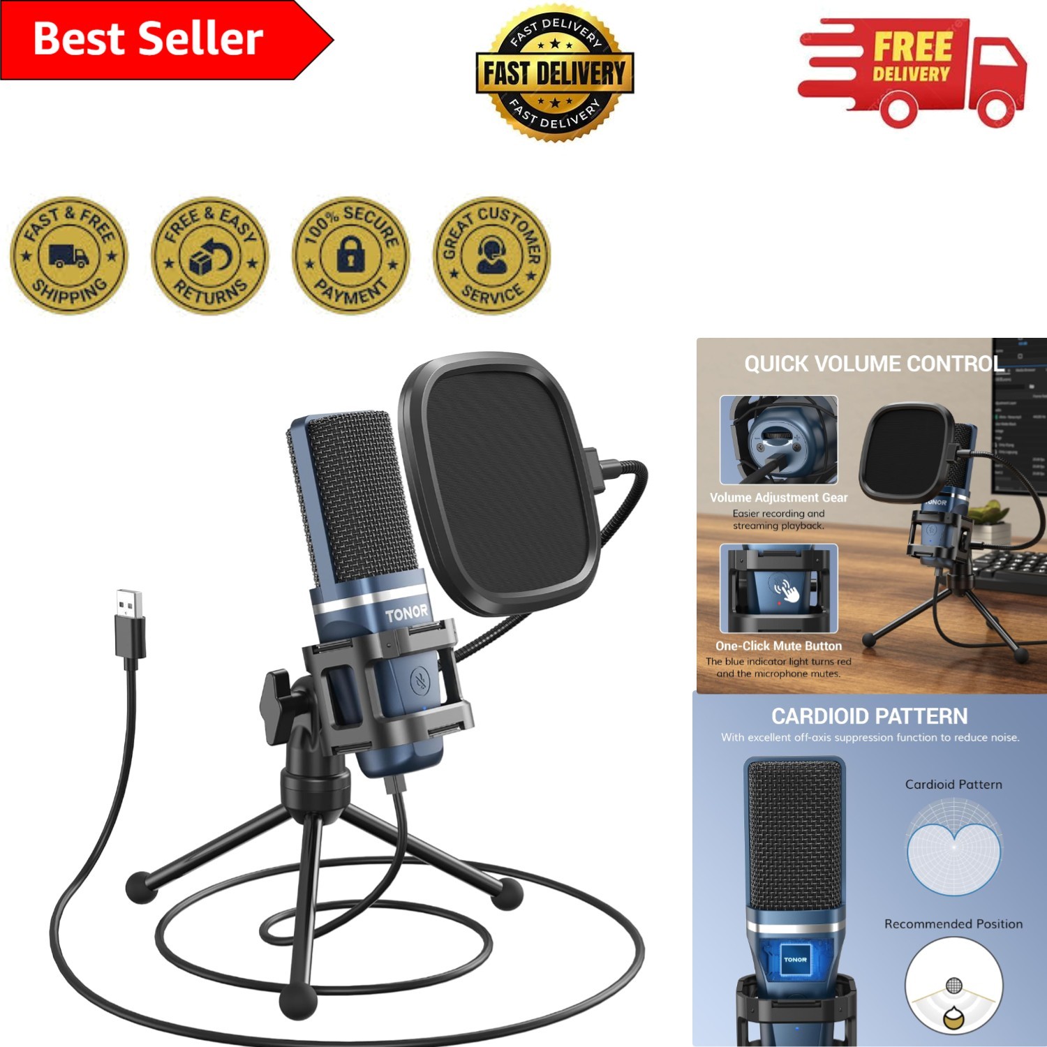 Compact TC-777 USB Microphone for Gamers & Podcasters – Easy Setup, Great Sound