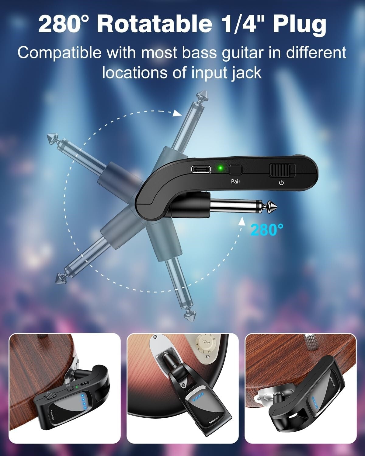 Sistema Inalambrico Para Guitarra Receptor De Transmisor Audio Recargable 6 Cana