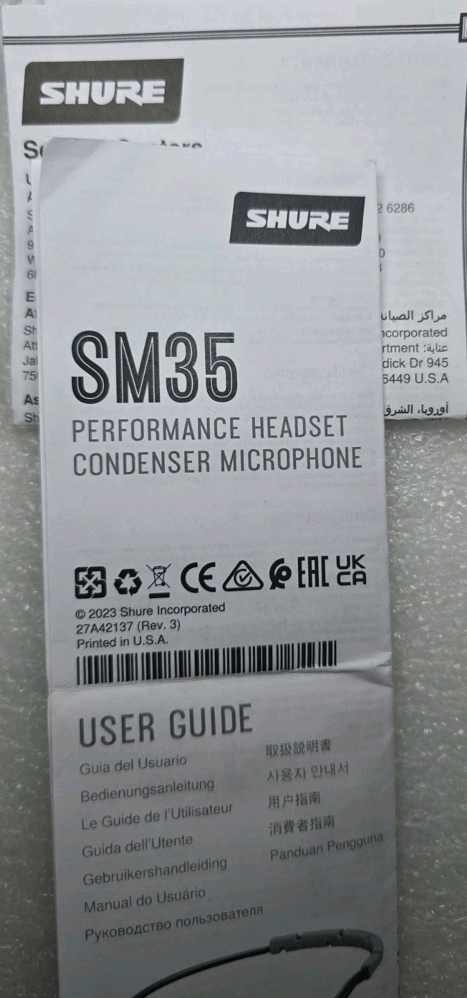 Shure SM35 Headset with TA4F (TQG) Connector