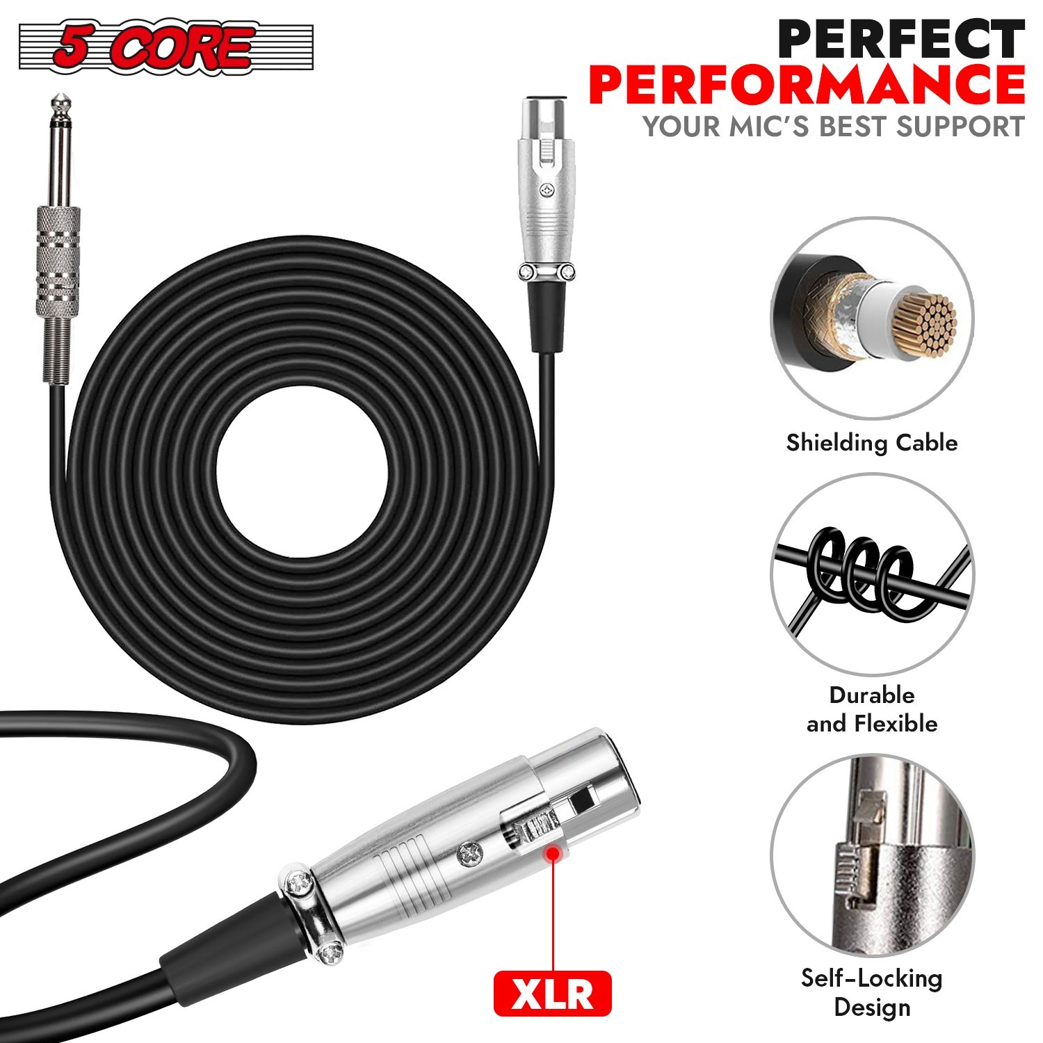 5Core Microphone Pro Neodymium Dynamic Mic XLR Audio Cardiod Karaoke w/ Mic Clip