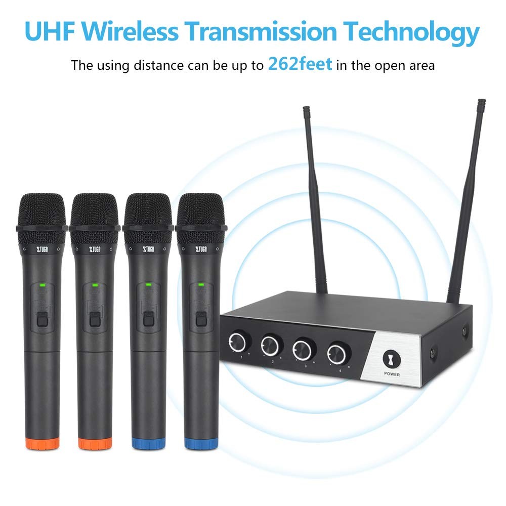 XTUGA S400 Wireless Microphone System, 4-Channel UHF Cordless Mic Set with Four